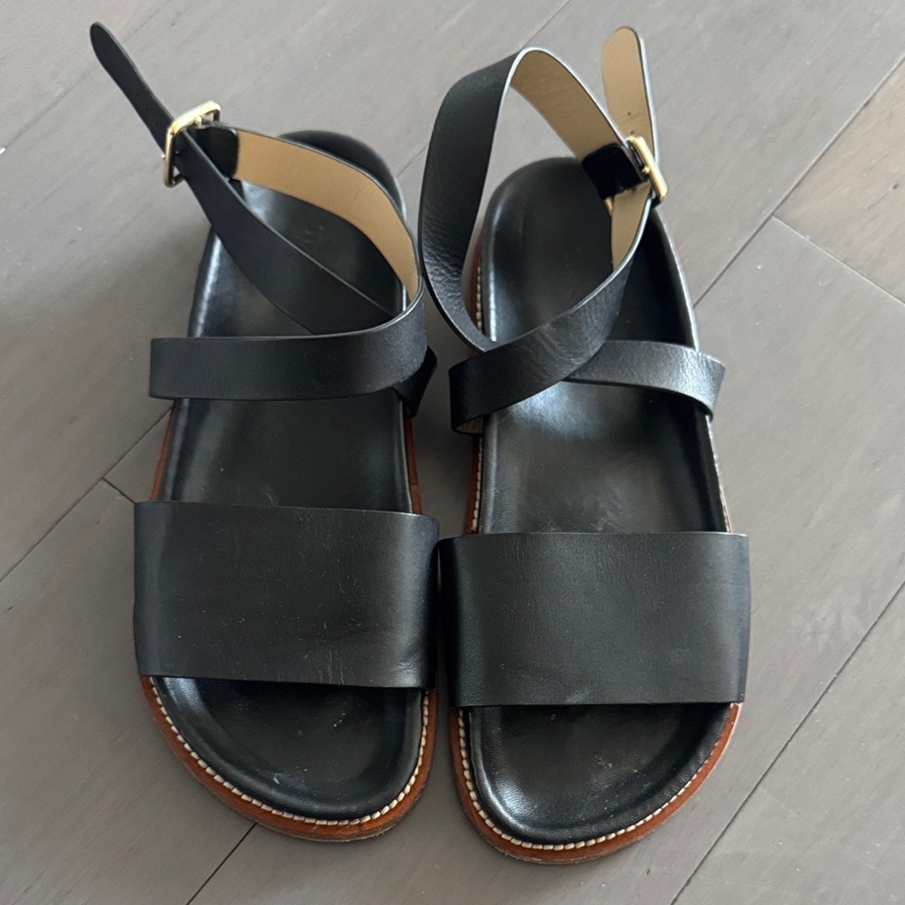 Theory Roma Black Leather Sandals Made in Italy Size 38